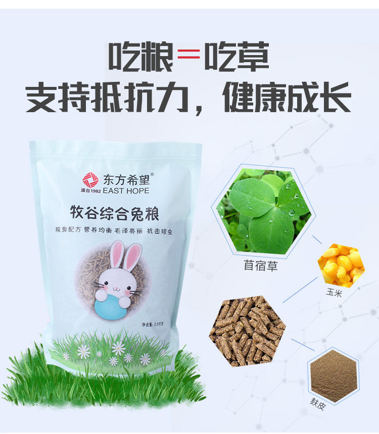 安哥拉专用兔粮可不限量幼兔健胃抗球虫除臭幼兔饲料东方希望包邮