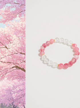「落樱」原创天然樱花雨蔷薇石白阿塞水晶温柔风闺蜜手串手链礼物