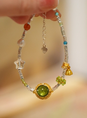 原创设计新中式国风天然石银手链