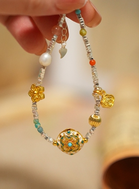 设计款「夭夭」碎银子天河石淡水珍珠南红新中式S925纯银手链女