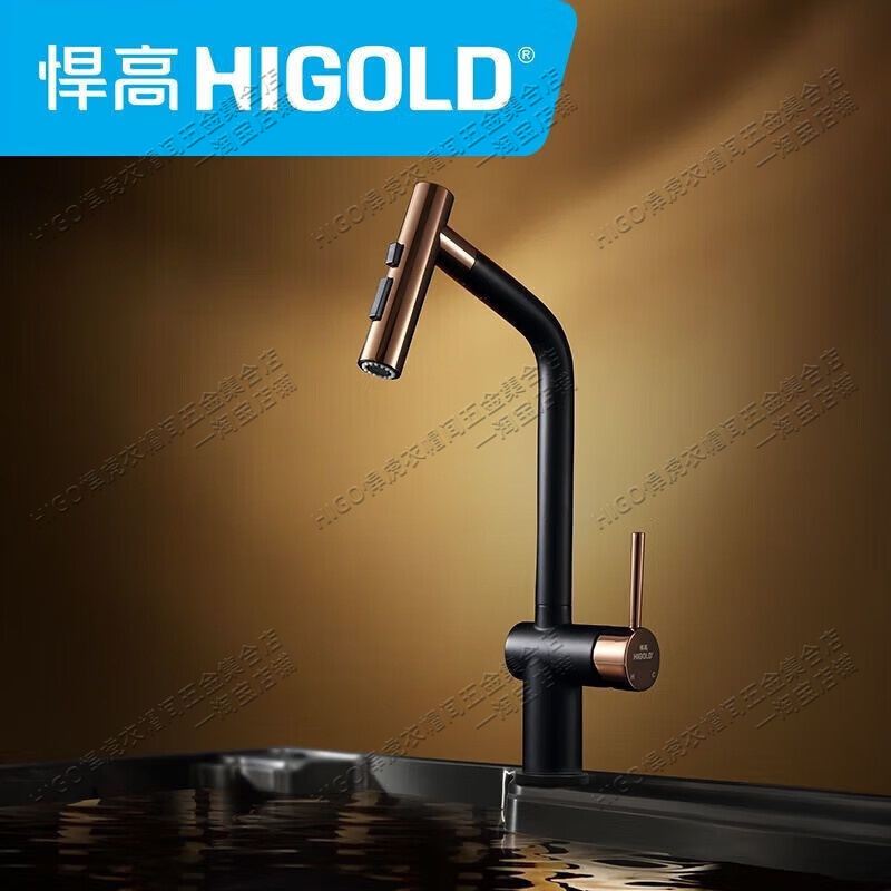 304不锈钢黑金抽拉式冷热厨房洗碗洗菜盆水龙头 悍高BN系列抽拉龙