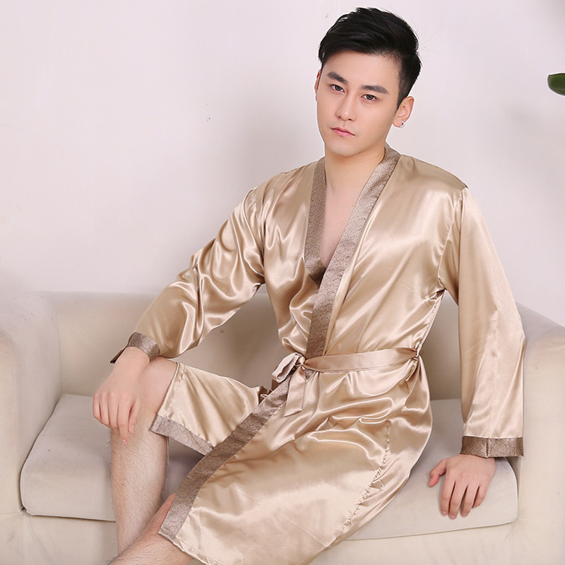 男士丝绸中长款短袖夏季家居服