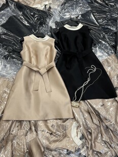 Josefine现货礼服柜上5K+品质赫本风撞色收腰高端丝毛连衣裙礼服