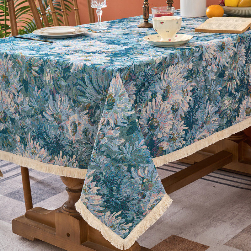 美式乡村复古油画色织涤棉提花流苏加厚餐桌布台布茶几盖巾家用,居家布艺,桌布,淘宝优惠券,粉丝福利购,淘宝优惠卷