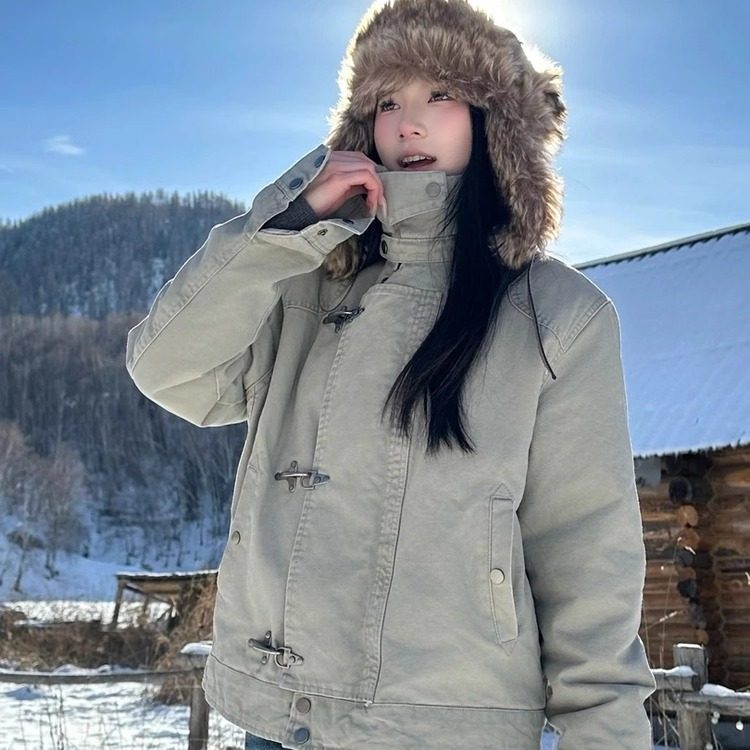 秋冬加厚解构设计飞机扣工装外套女冬季加厚vintage短宽翻领夹克,女装/女士精品,棉衣/棉服,淘宝优惠券,粉丝福利购,淘宝优惠卷