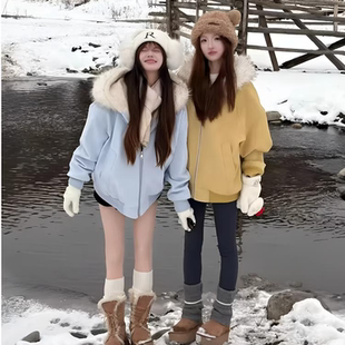 大理石座山雕连帽绒毛刺绣外套开衫上衣棉衣情侣宽松加厚夹克棉服