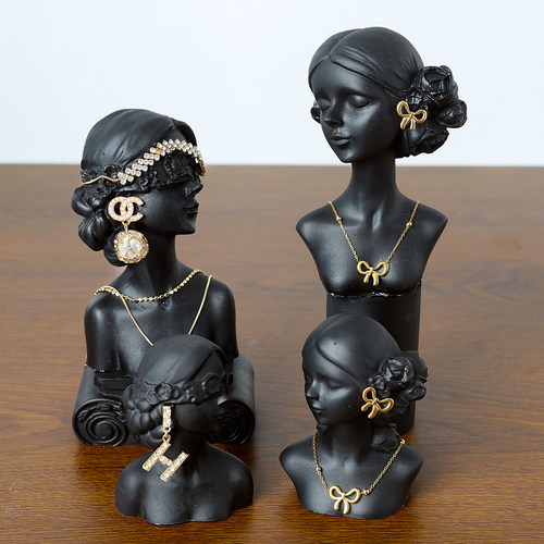 首饰展示架黑色石膏人像耳环项链架创意店铺橱窗陈列饰品收纳道具