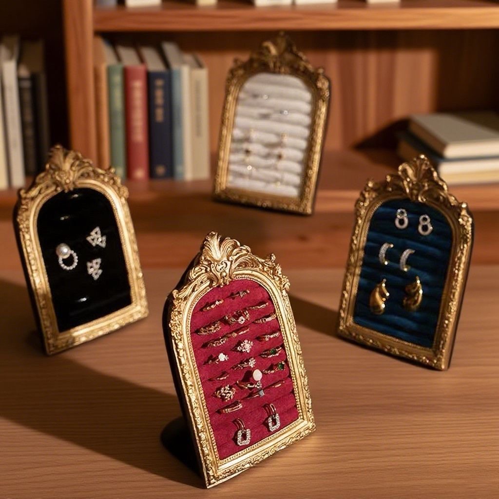 复古轻奢文艺首饰展示架绒布软包相框戒指耳环项链饰品收纳架创意