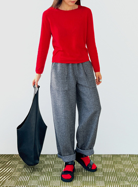 Plain Sight 红色纯羊绒无缝圆领毛衣