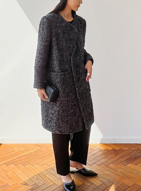 Plain Sight 彩色编织，黑羊毛中长款大衣外套