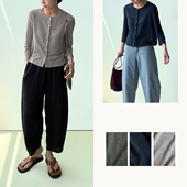 Sight 八分袖 藏蓝 Plain 褐绿 藕灰亚麻三开身短款 开衫