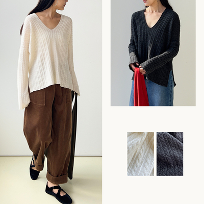 8折｜Plain Sight 白色、深灰绞花羊毛前后V领毛衣