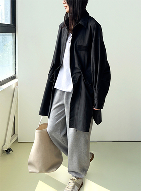 Plain Sight 黑色抽绳中长款廓形风衣工装外套