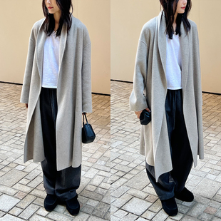 纯羊绒双面呢青果领长款 Sight Plain 束腰大衣 2色