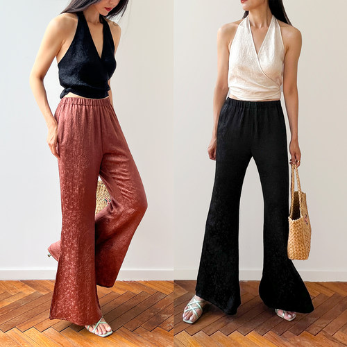 限时福利｜Plain Sight 提花醋酸侧开衩松紧腰微喇阔腿裤