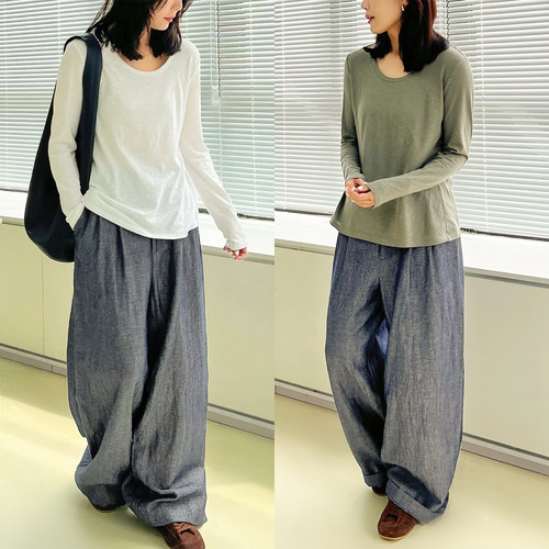 Plain Sight 日本天竺全棉圆领长袖基础T恤