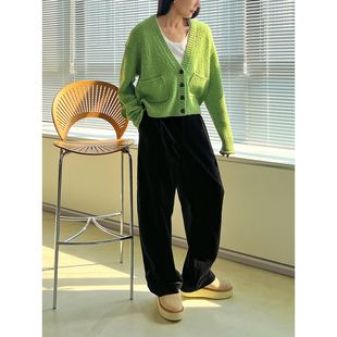 Plain Sight 意大利 顶*嫩芽绿羊毛混纺V领针织开衫