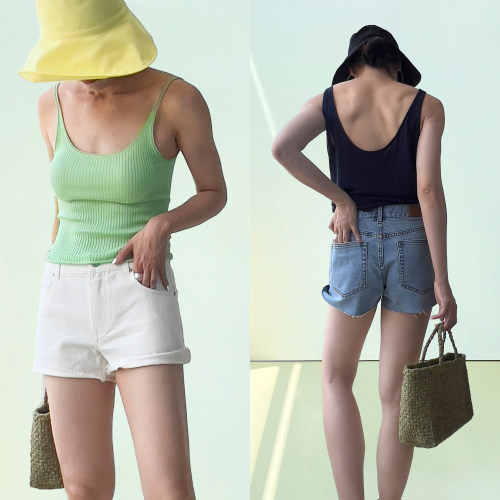 （2色）Plain Sight 白色、浅蓝毛边牛仔短裤