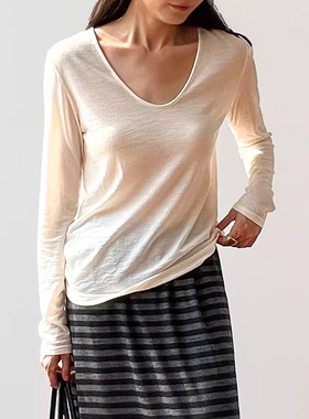 Plain Sight 黑、杏、灰色羊毛针织UV领基础款长袖T恤