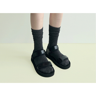 花驼 米色羊毛保暖中筒袜 深灰 Sight 3色 Plain