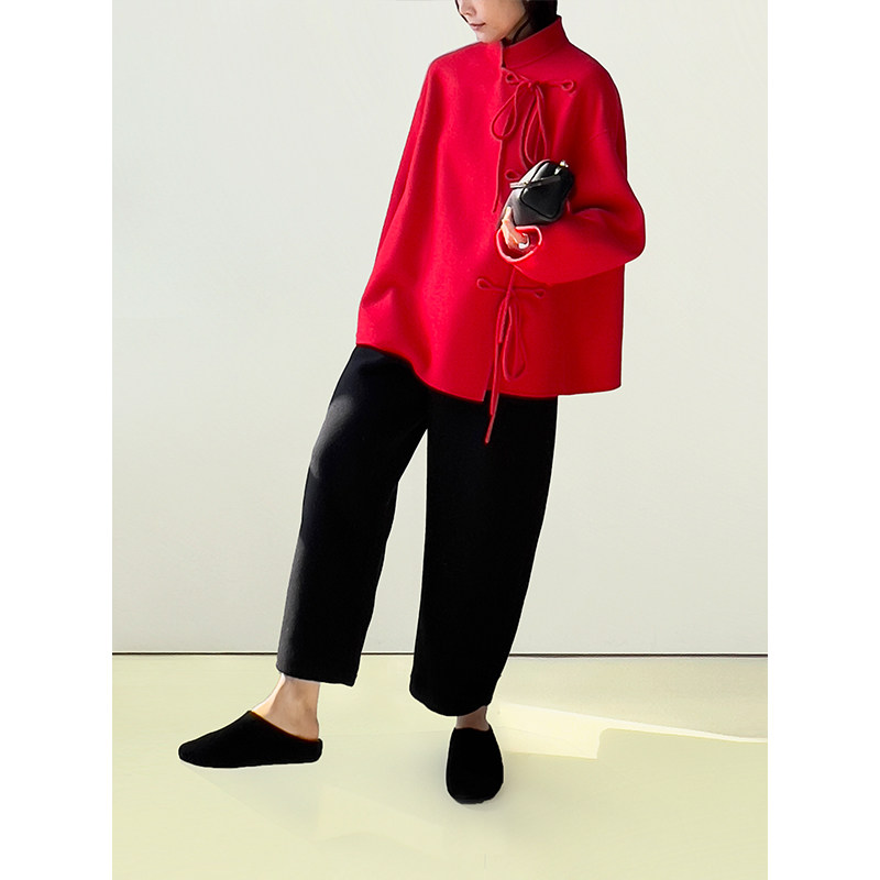 Plain Sight 正红双面呢新中式系带外套短大衣,女装/女士精品,毛呢外套,淘宝优惠券,粉丝福利购,淘宝优惠卷