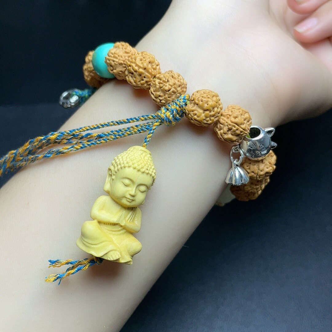 本命年金刚菩提搭配小佛吊坠流苏手串手持男女同款手链礼物