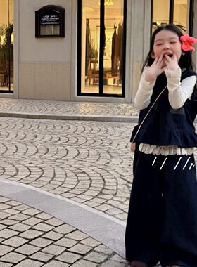 女童外贸牛仔套装春装2026新款女孩大童高级感马甲阔腿裤三件套潮