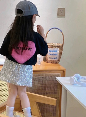女童夏款爱心短袖亮片裙套装