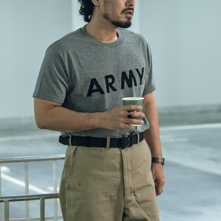 擎添工装 美式复古ARMY重磅圆领纯棉短袖T恤男阿美咔叽硬汉打底衫