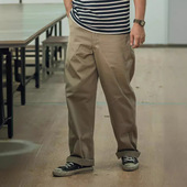 美式 复古男士 无褶宽松直筒休闲裤 擎添工装 高腰斜纹休闲卡其色裤 子