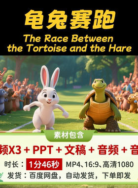【龟兔赛跑1分46】用英语讲中国寓言故事儿童英语演讲视频文稿PPT