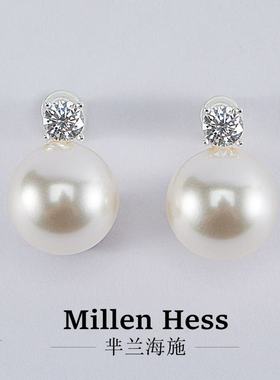 Millen Hess武大真14MM-冰雪皇后优雅人造澳白耳环高级感耳饰耳钉