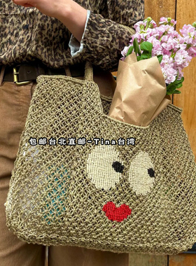 包邮Tina台湾代购女The Jacksons黄麻编织字母单肩包2025春夏新款