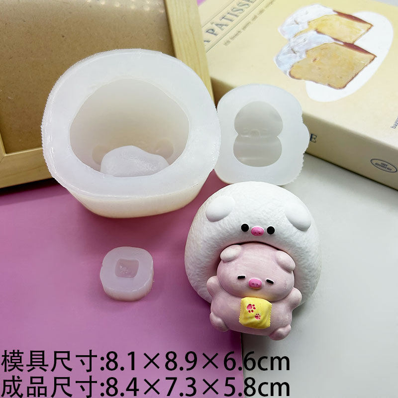 榻榻米小猪小鸡捏捏乐硅胶模具巧克力雪糕布丁模香薰石膏模