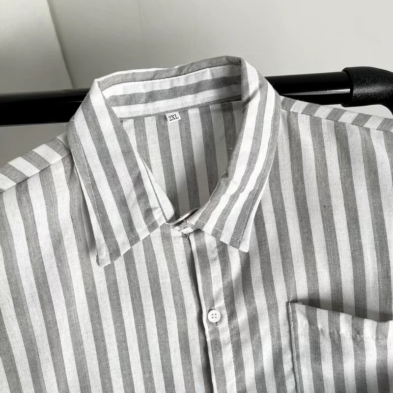 条纹棉麻衬衫男秋季2023潮流宽松中性风长袖休闲衬衣外套7056p30,男装衬衫,星座218-1（原230）