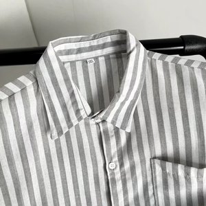 条纹棉麻衬衫男秋季2023潮流宽松中性风长袖休闲衬衣外套7056p30图片