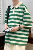日系棒球polo衫男短袖夏季美式重磅t恤小众复古刺绣七分袖popl衫，男装T恤，星座218-1（原230）