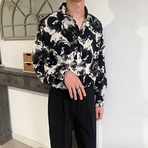 花衬衫男长袖高级感韩版潮流ins痞帅高级感小众复古衬衣C1213P40图片