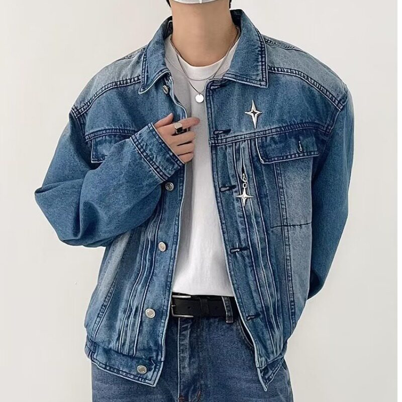 JK0871P85水洗牛仔夹克金属拉链设计感上衣秋复古做旧潮流休闲短,男装夹克,星座218-1（原230）