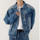 JK0871P85水洗牛仔夹克金属拉链设计感上衣秋复古做旧潮流休闲短，男装夹克，星座218-1（原230）
