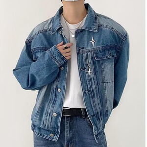 JK0871P85水洗牛仔夹克金属拉链设计感上衣秋复古做旧潮流休闲短图片
