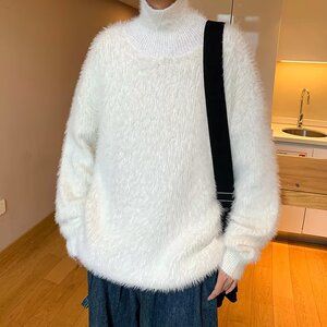M87P65半高领毛衣男秋冬加厚宽松慵懒ins港风休闲内搭针织衫个性图片