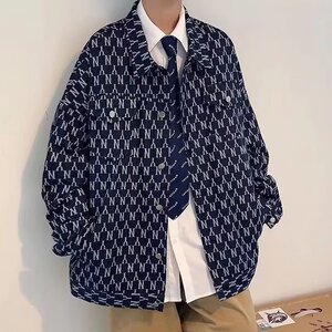 839P46春秋外套韩版潮流满印休闲夹克痞帅男上衣服宽松潮牌褂子图片