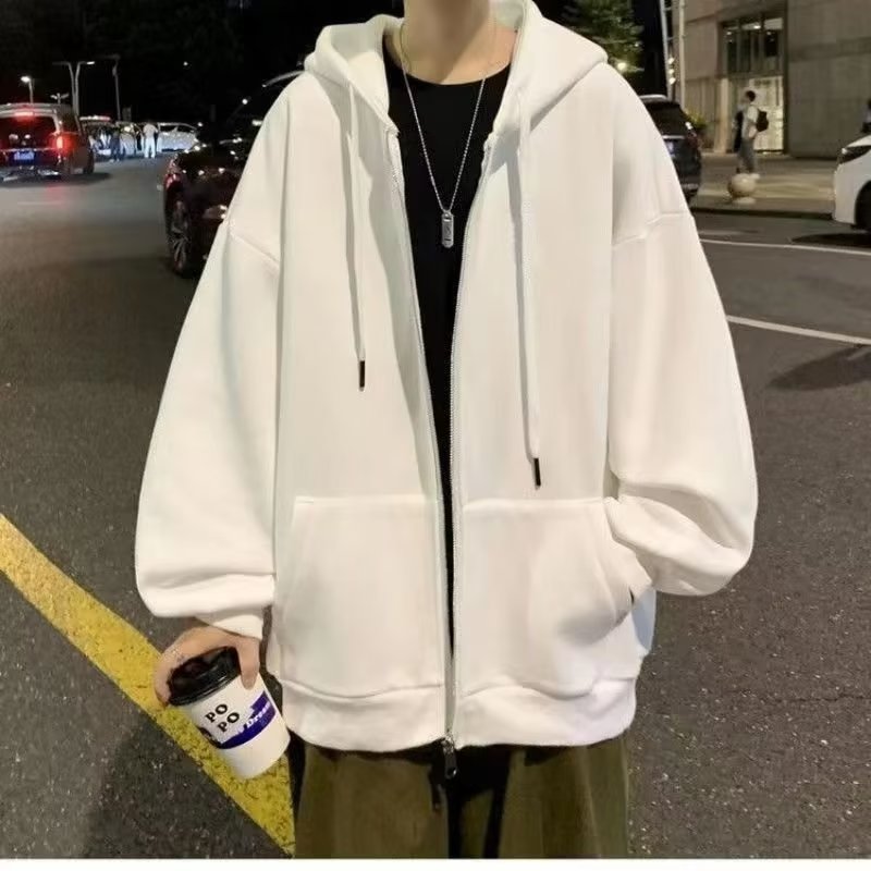 T285P28纯色拉链卫衣男连帽开衫潮牌宽松运动外套男春秋潮流上衣,男装卫衣,星座218-1（原230）