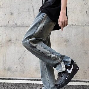 K8528P55美式高街vibe复古水洗潮牌男生休闲裤脚排扣开叉长裤子图片