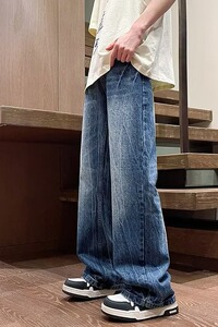 2024春季新款日系直筒牛仔裤男韩版潮流宽松阔腿休闲裤子K2029P50图片