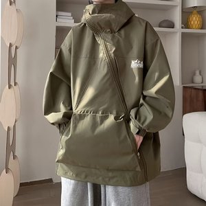 JK920P85冲锋衣外套男春秋季新款潮牌痞帅宽松防风防水机能斜拉链图片