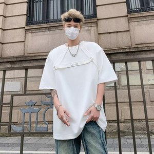 设计解构圆领短袖t恤2024春夏男女休闲简约百搭流宽松半袖G104P35图片