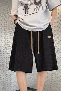休夏季新款小众设计感宽松大码阔腿高街潮牌运动五分裤子D5622P35图片