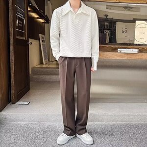 HT58P35长袖polo衫男翻领打底衫轻熟风男装设计感宽松体恤春秋季图片